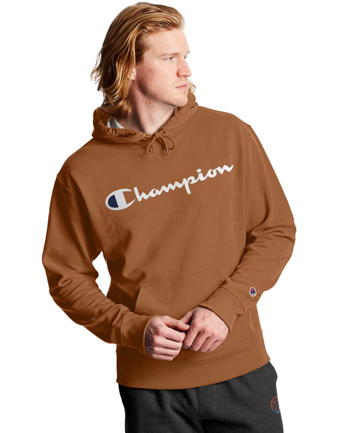 Sudadera Con Capucha Champion Hombre - Powerblend Fleece Script Logo ( Marrones ) 7189352-XJ